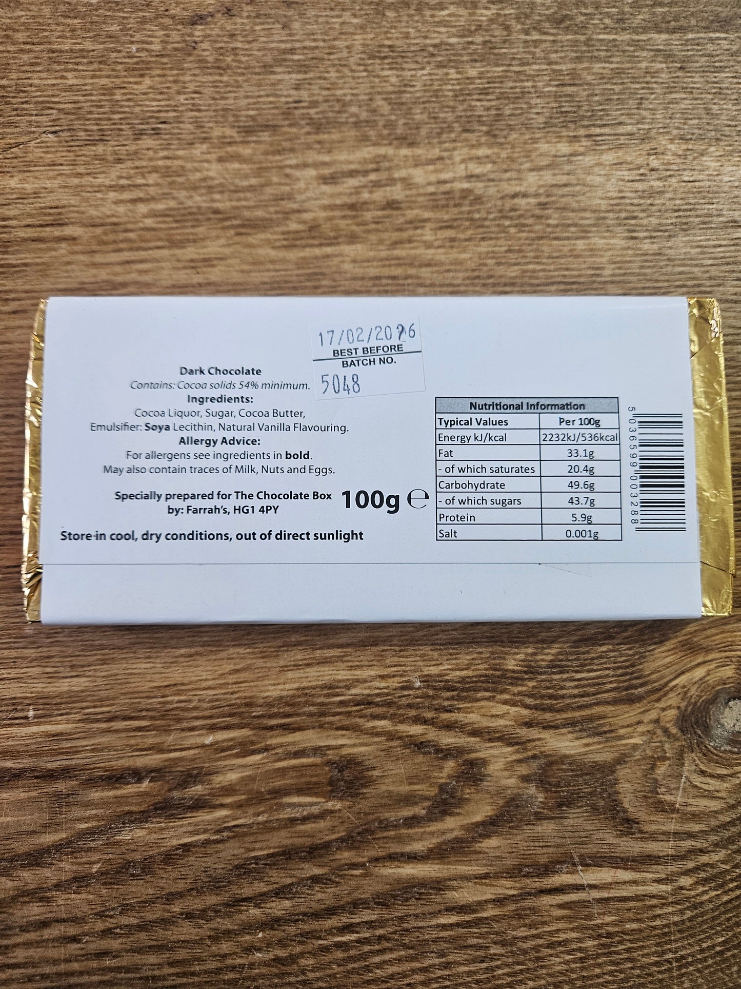 Luxury Dark Chocolate Bar, 100g