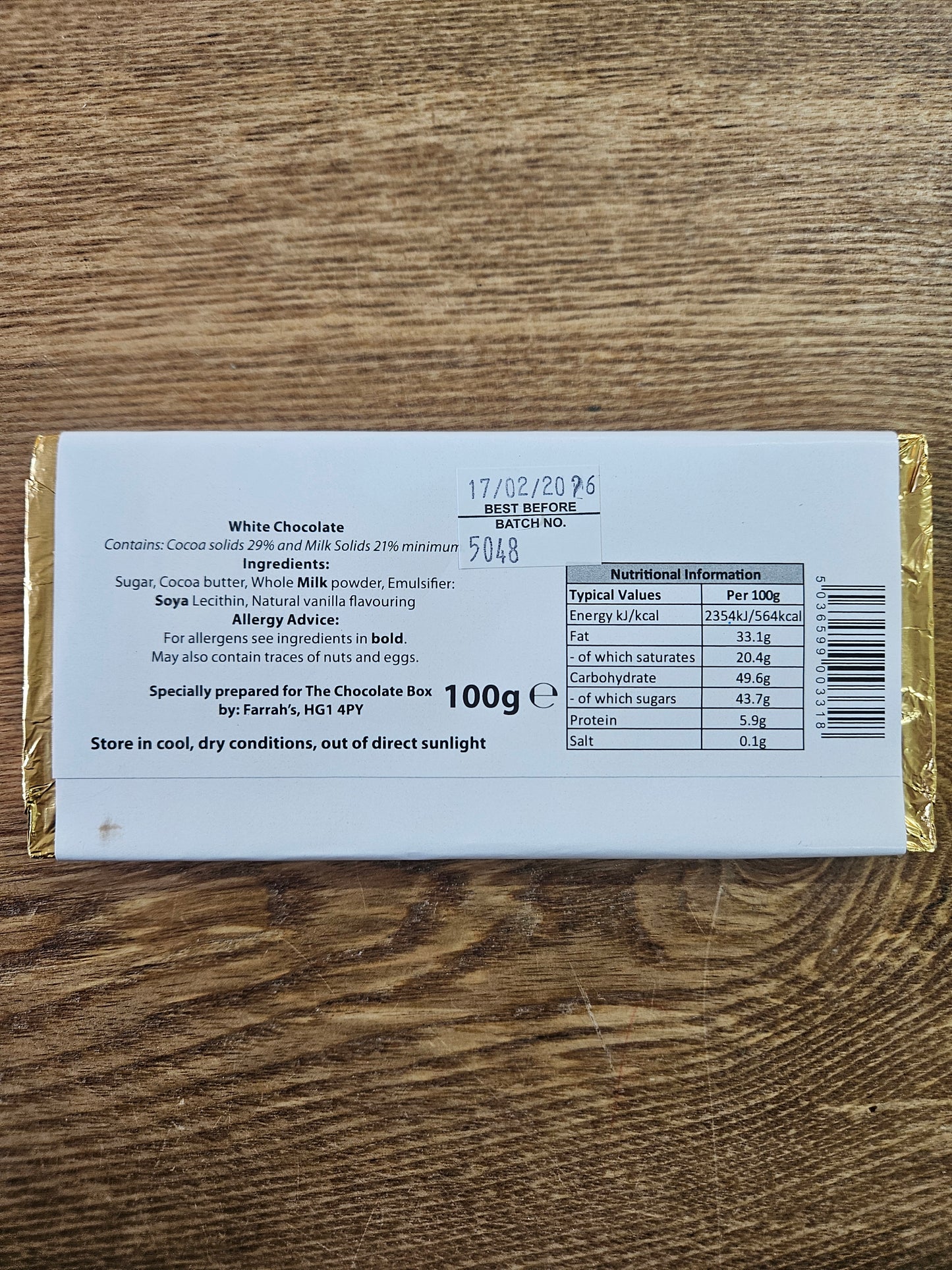 Luxury White Chocolate Bar, 100g