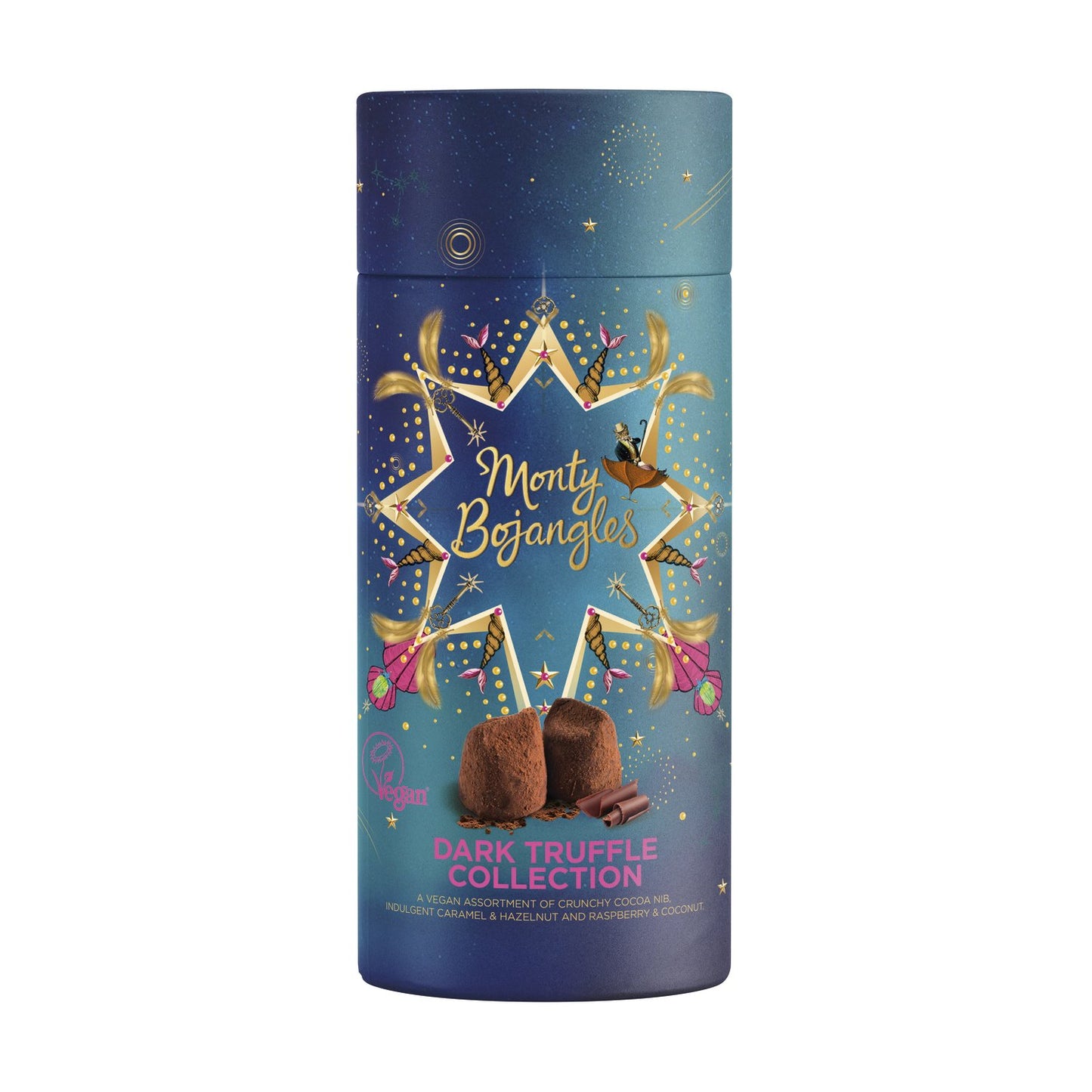 Premium festive gift tube of vegan friendly cocoa dusted truffles,135g