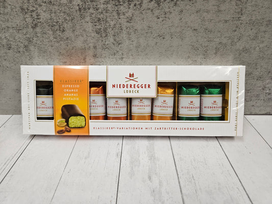 Niederegger, Dark mini marzipan loaves box - pistachio orange pineapple espresso 100g