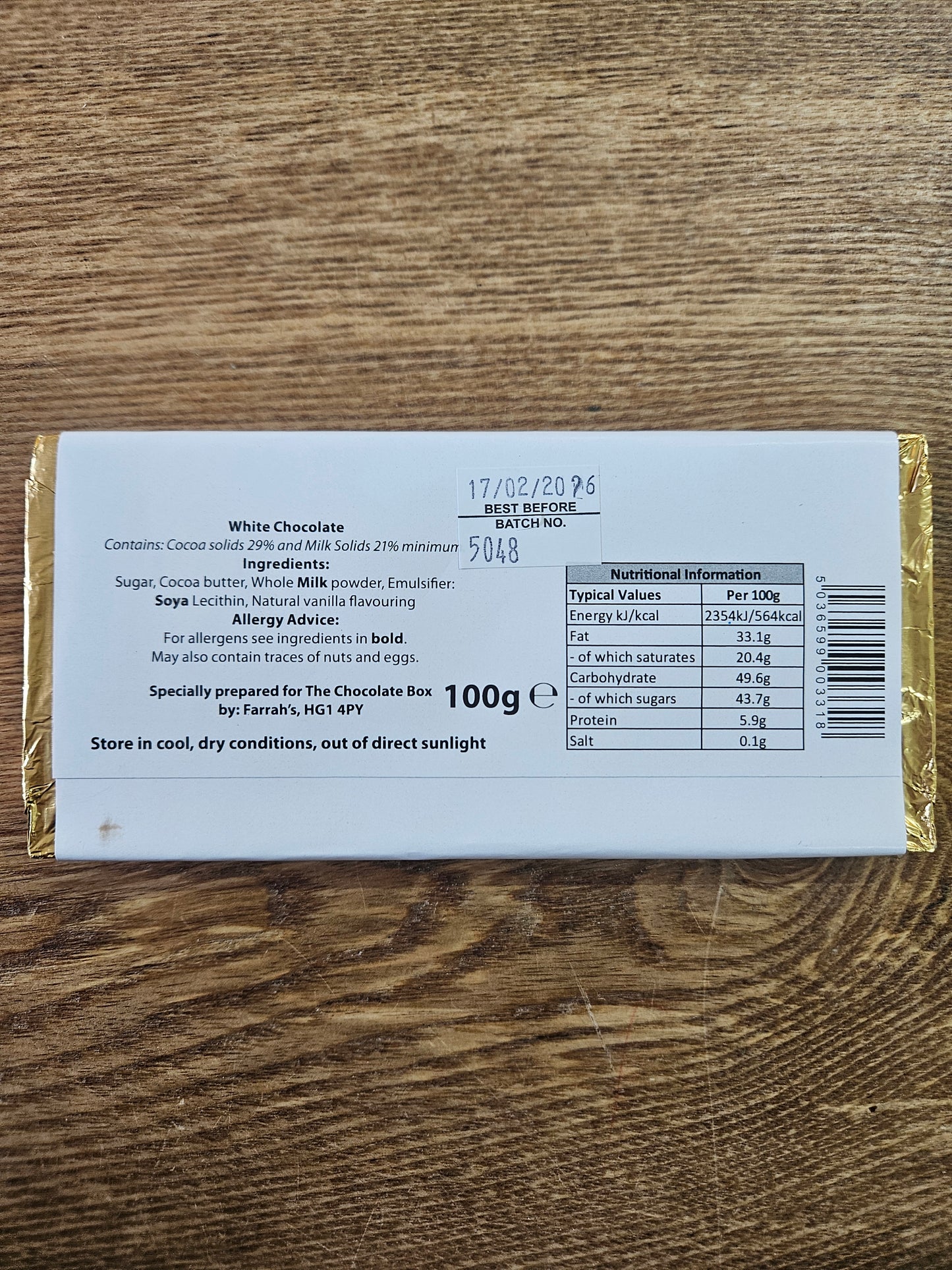 Luxury White Chocolate Bar, 100g