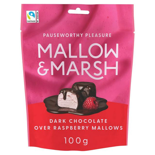 Mallow & Marsh Raspberry Marshmallows Coated in 70% Dark Chocolate 100g