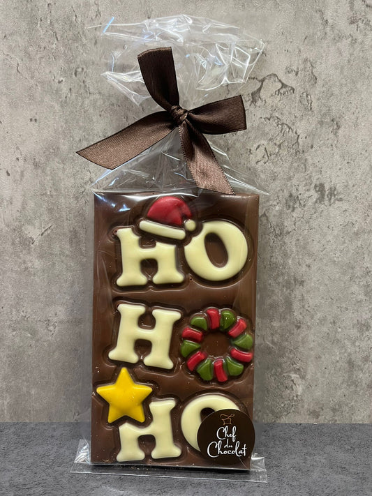 Milk Chocolate Ho Ho Ho, handmade Chocolate Bar 150g