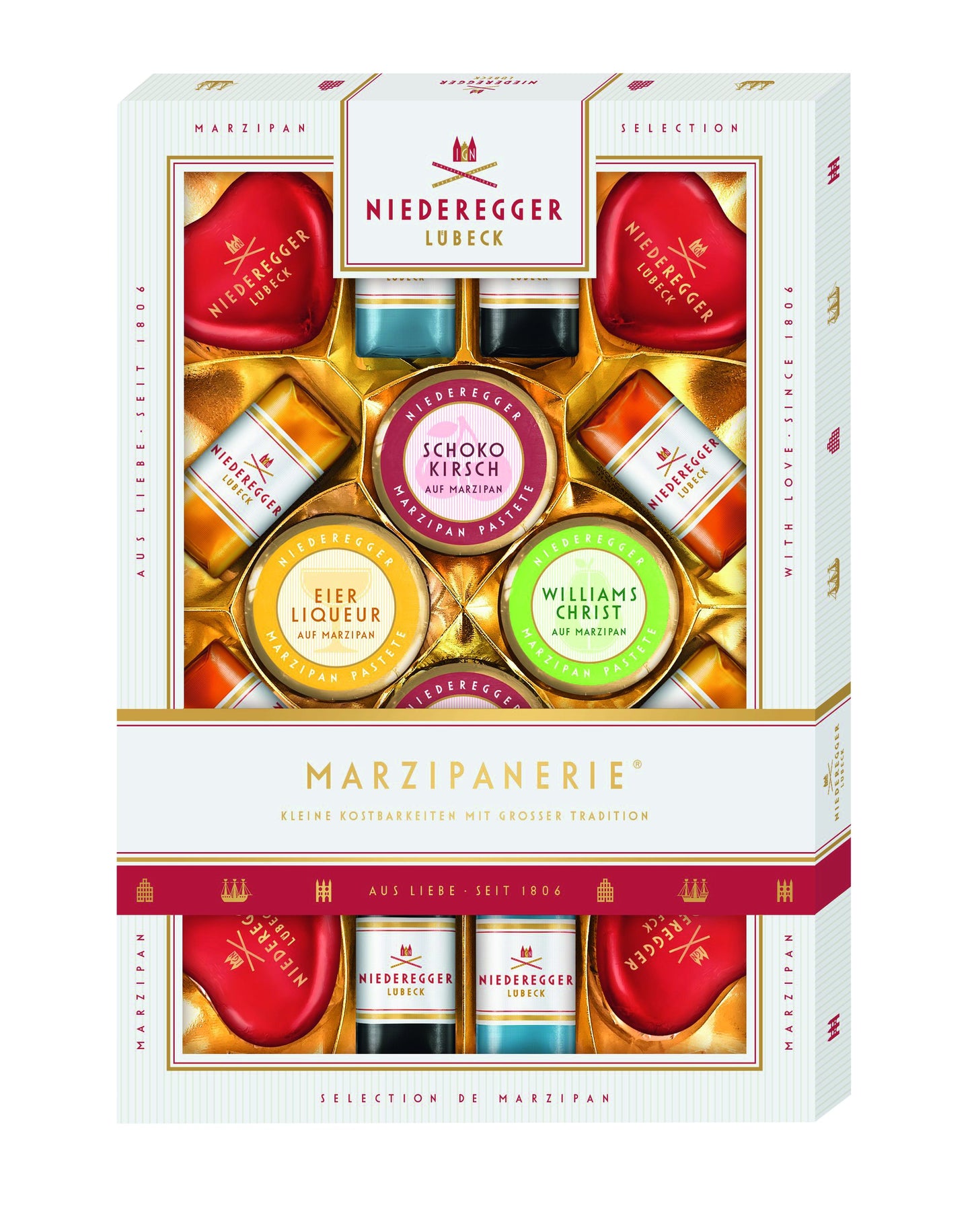 Niederegger Marzipanerie - a selection of assorted marzipan treats 206g with a Christmas sleeve (can be removed)