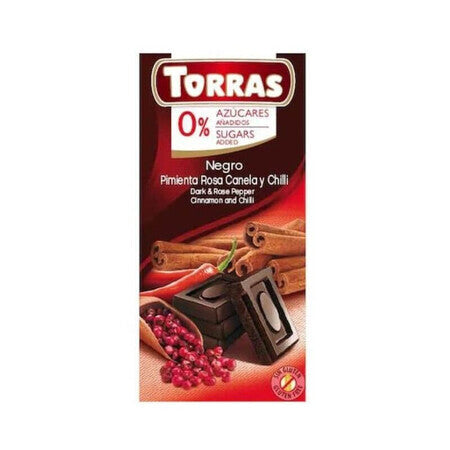 TORRAS Dark chocolate with red pepper, cinnamon & chili without sugar and gluten, 75g