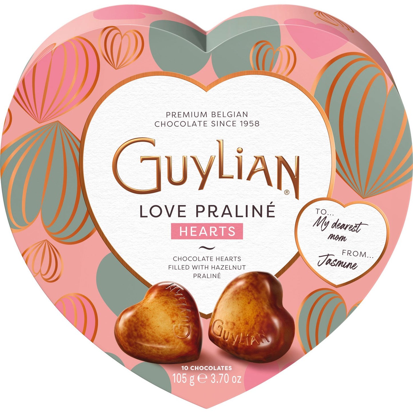 Guylian marbled chocolate praline hearts in heart carton, 105g